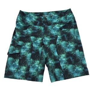 Shredly Mountain Biking Shorts Womens 0 Green Galaxy Print